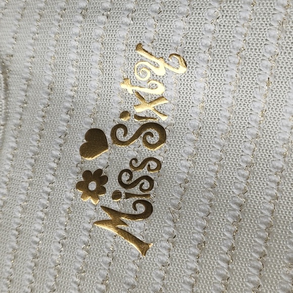 Vintage Miss Sixty Cropped Crochet Knit Metallic Stripe Logo Tee - Picture 2 of 7